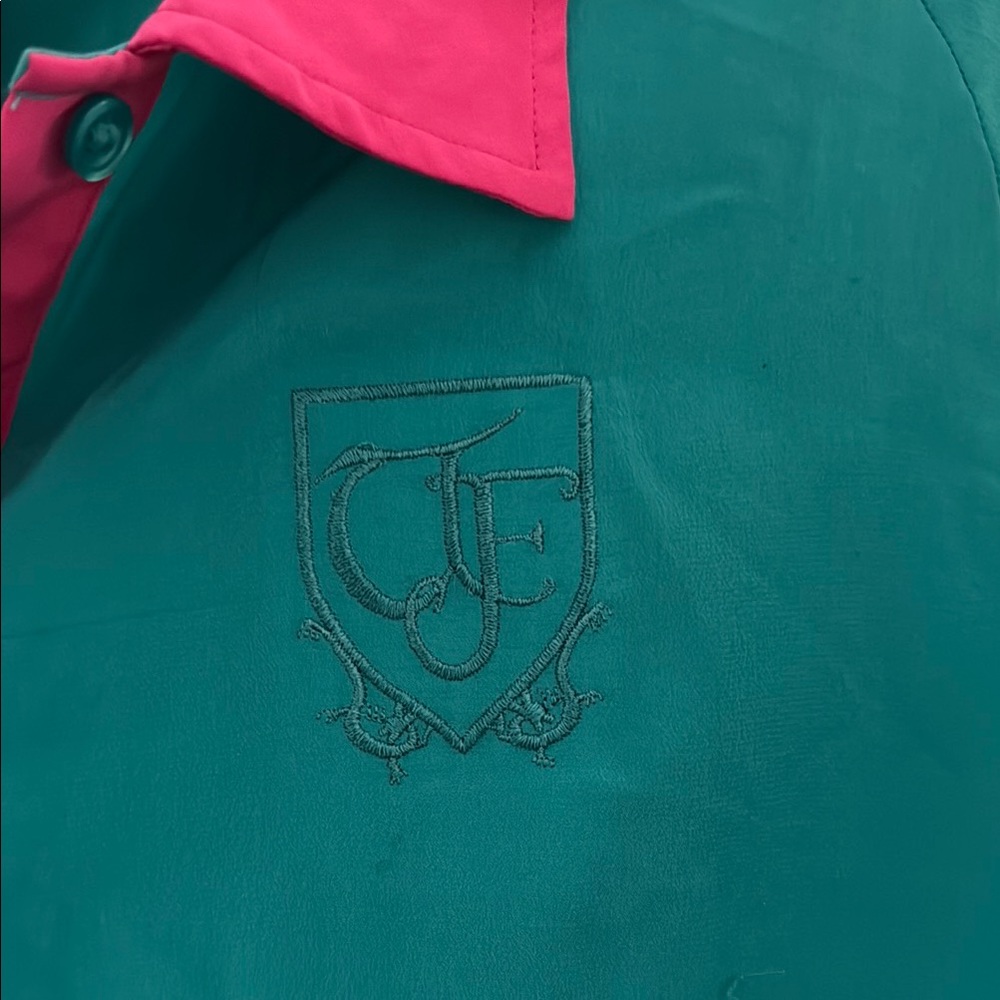 Vintage Teal Blouse with Pink Collar - Picture 4 of 13
